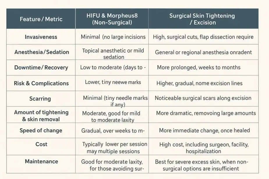 Table showing benefits of Lipo Freeze 2 U Keighley treatments for skin tightening following weight loss injections.